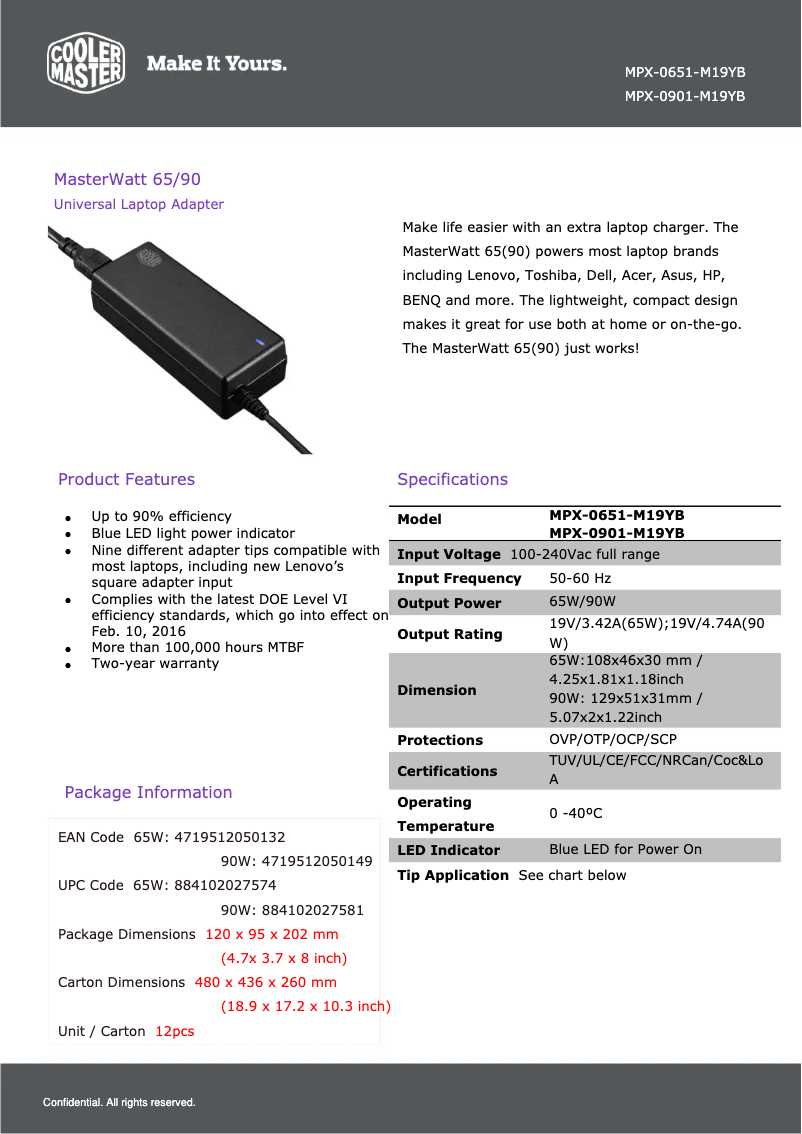 Page 1 de la notice Manuel utilisateur Cooler Master MasterWatt 65