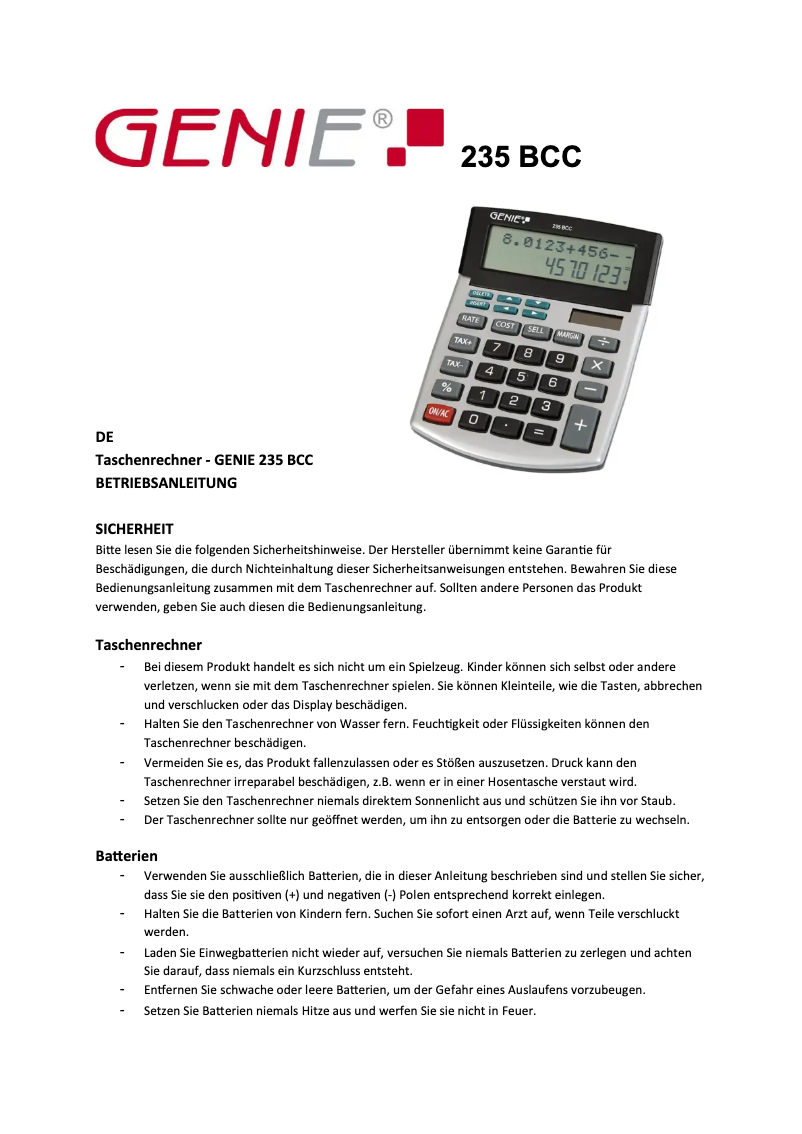 Page n°1 - Manuel utilisateur Genie 235 BCC