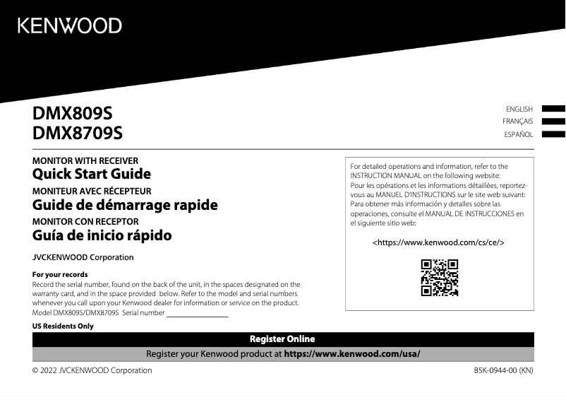 Page n°1 - Guide de démarrage rapide Kenwood DMX809S