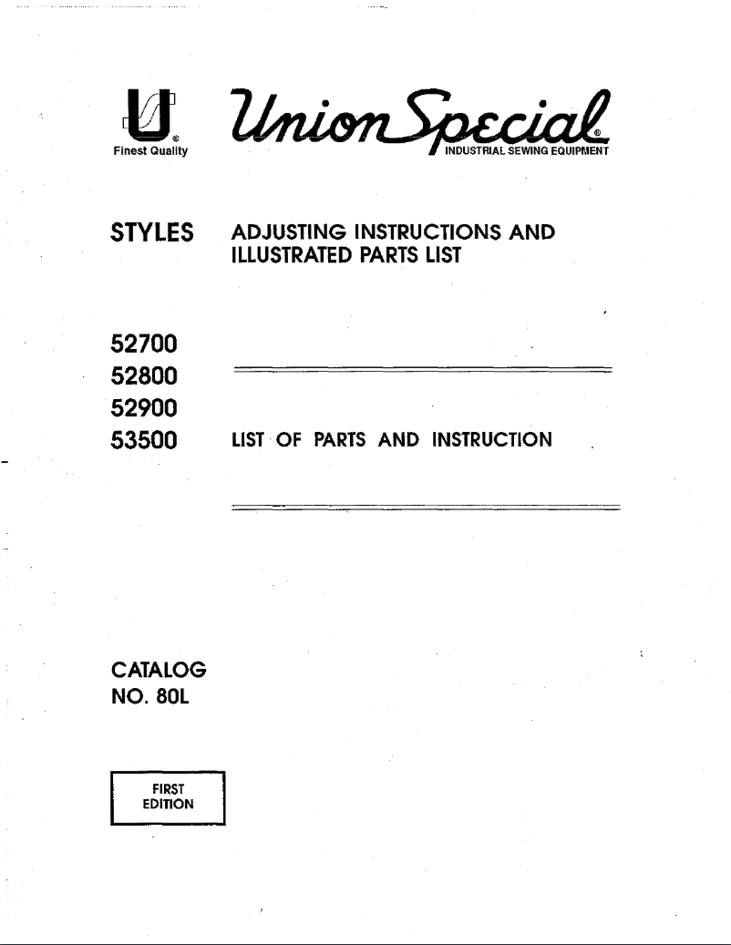 Page n°1 - Manuel utilisateur Union Special 52900