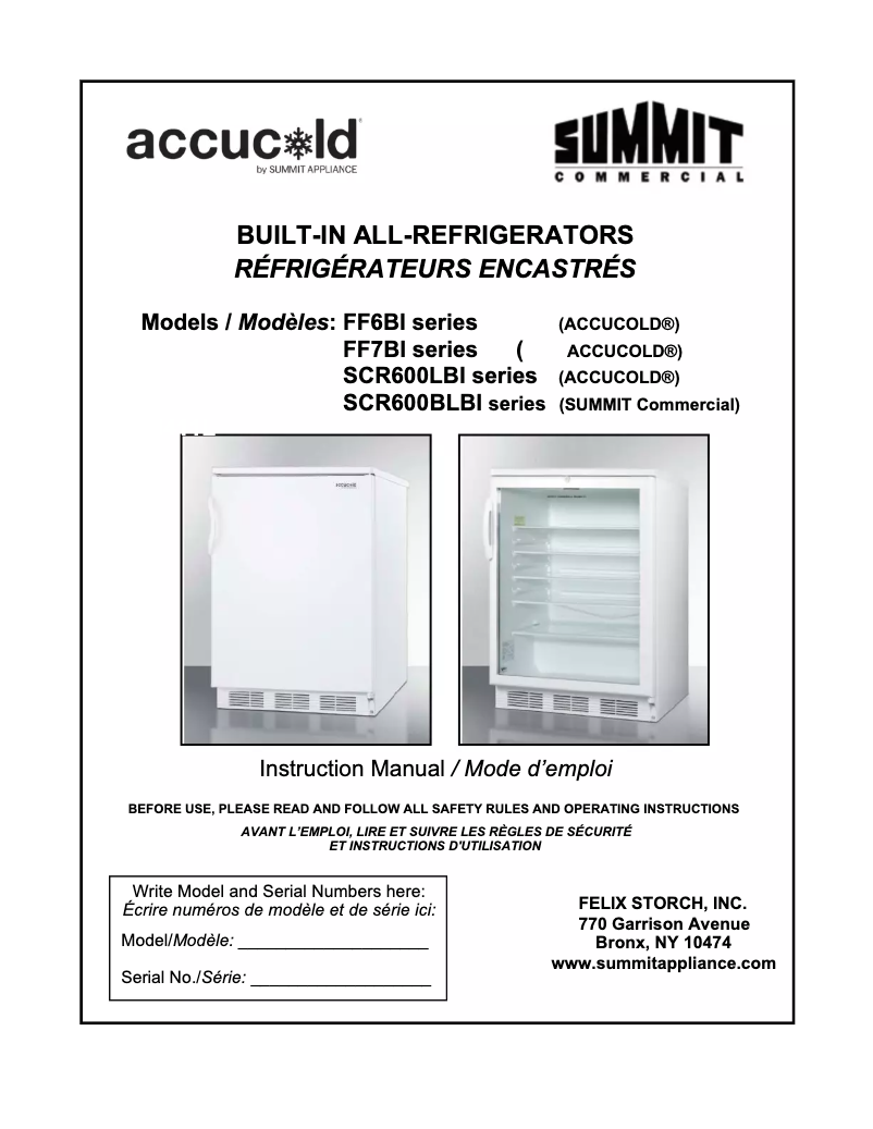 Page 1 de la notice Manuel utilisateur Accucold FF6BBI7FRADA