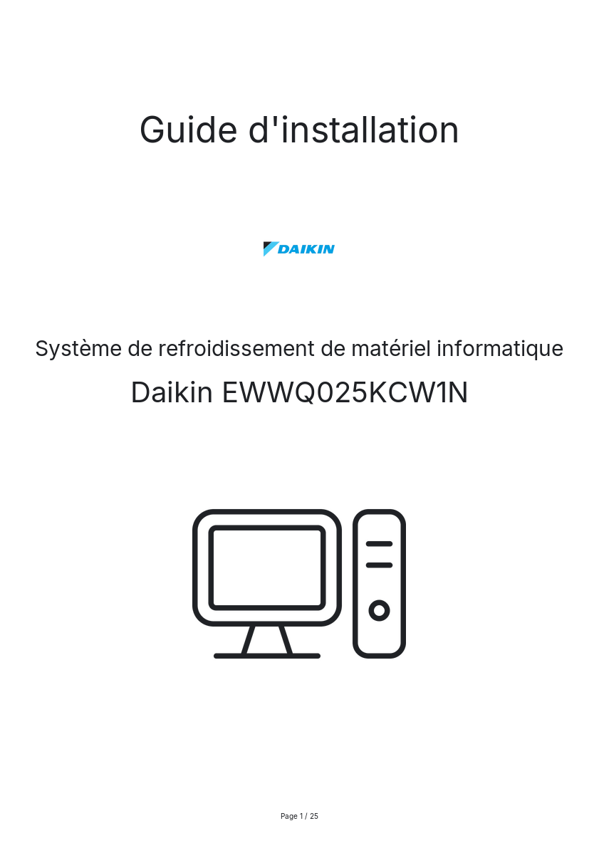 Page n°1 - Guide d'installation Daikin EWWQ025KCW1N