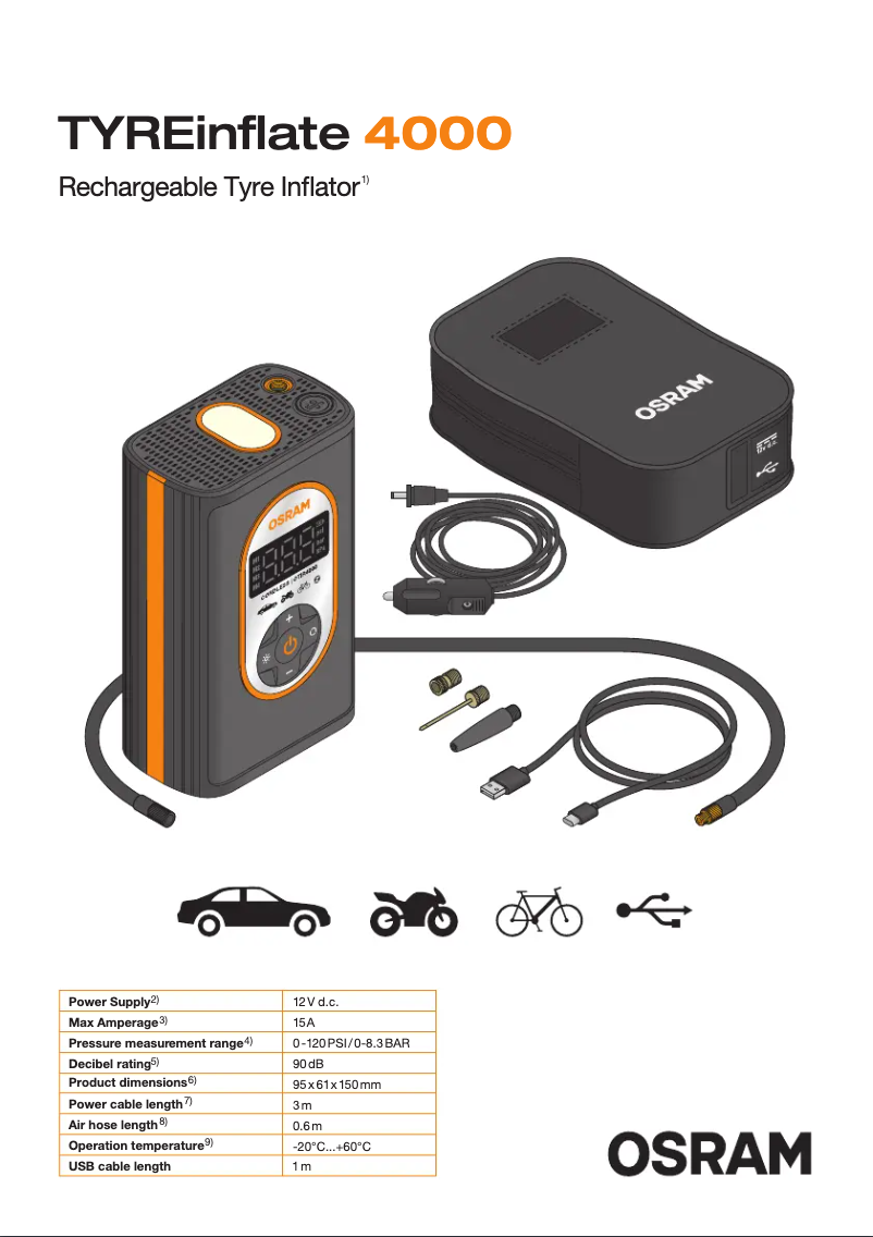 Page 1 de la notice Manuel utilisateur Osram TYREinflate 4000