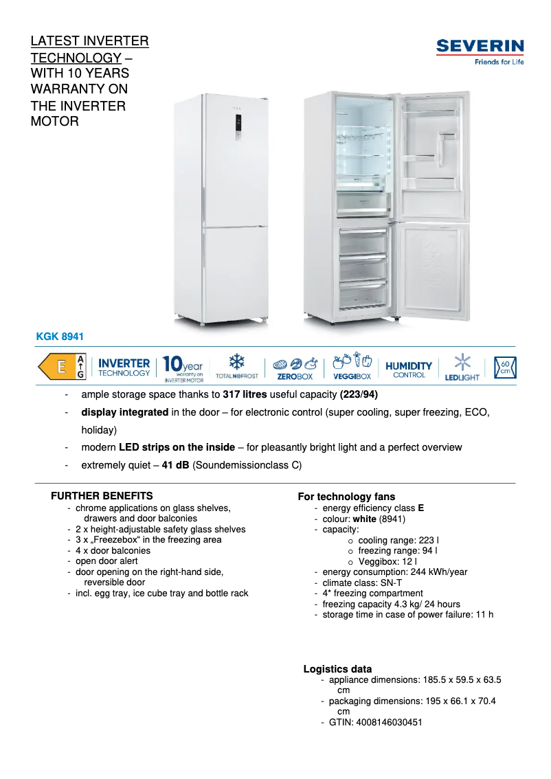 Page 1 de la notice Fiche technique Severin KGK 8941