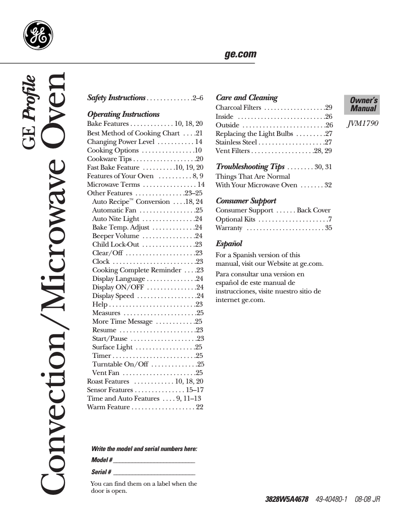 Página 1 del manual Manual de uso y mantenimiento GE Profile JVM1790SK