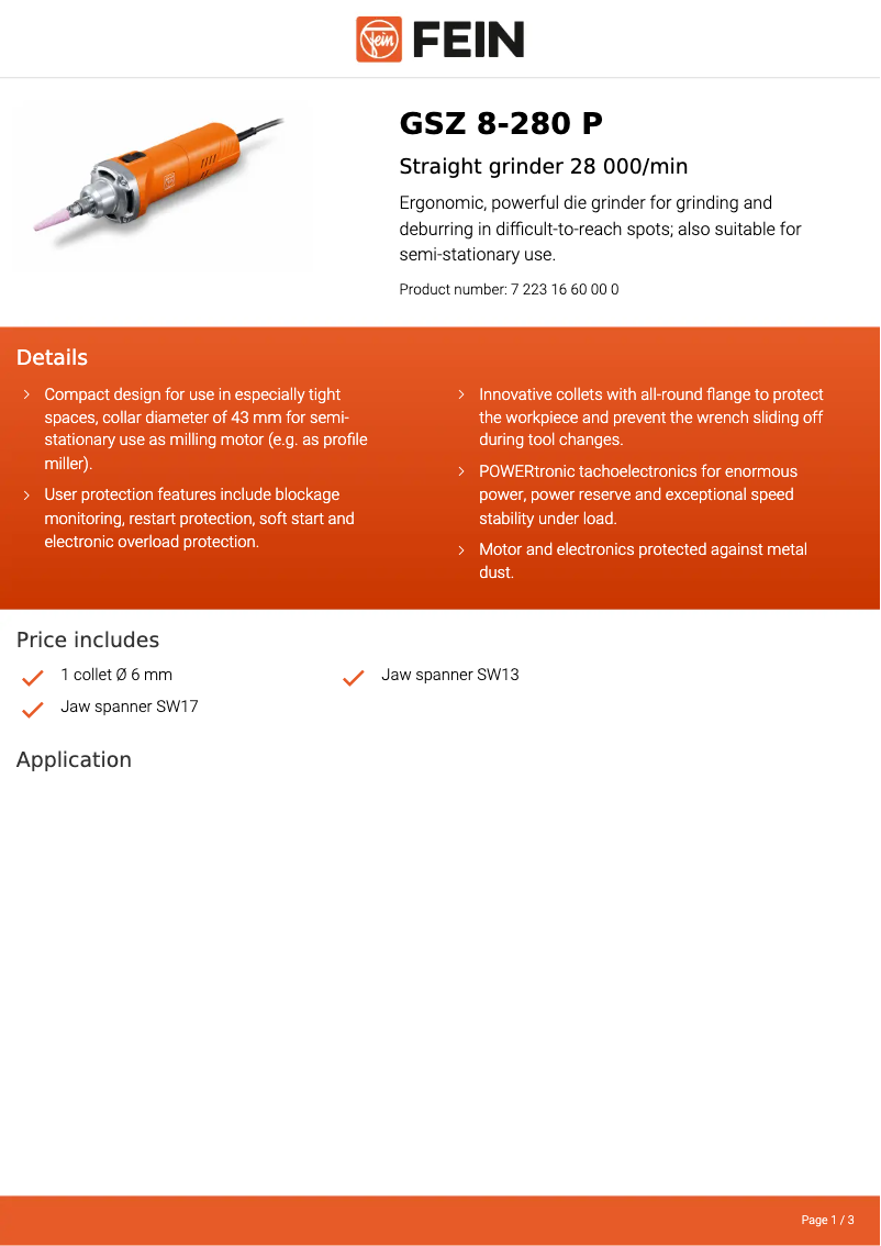 Página 1 del manual Ficha técnica Fein GSZ 8-280 P