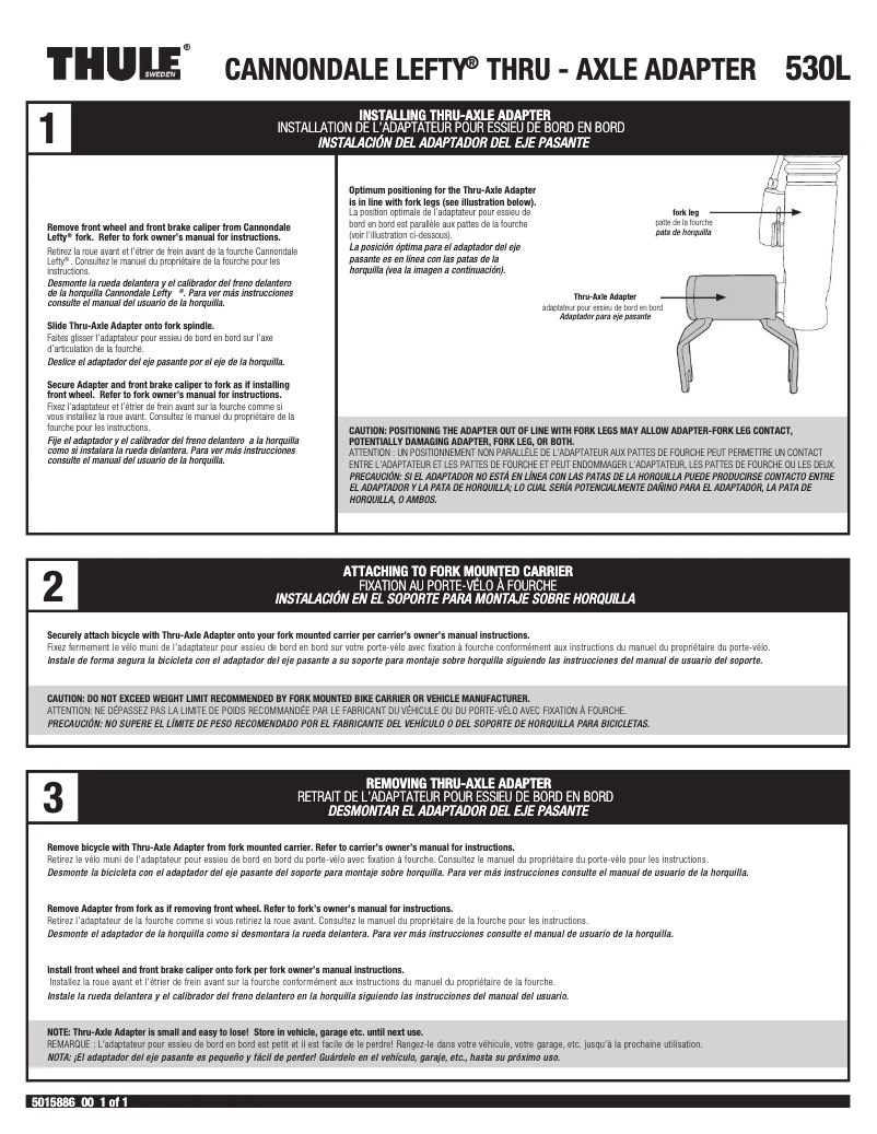 Page 1 de la notice Manuel utilisateur Thule Thru-Axle Adapter Lefty 530L