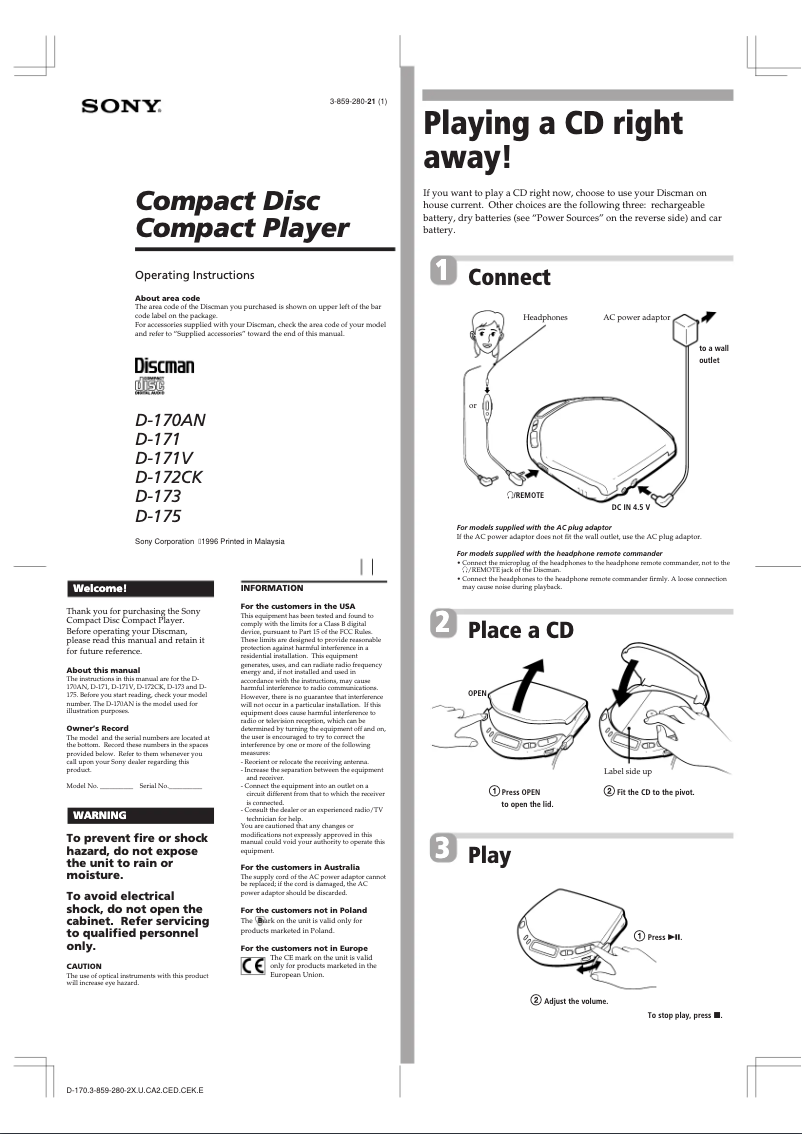 Imagen de la primera página del manual del dispositivo D-170AN