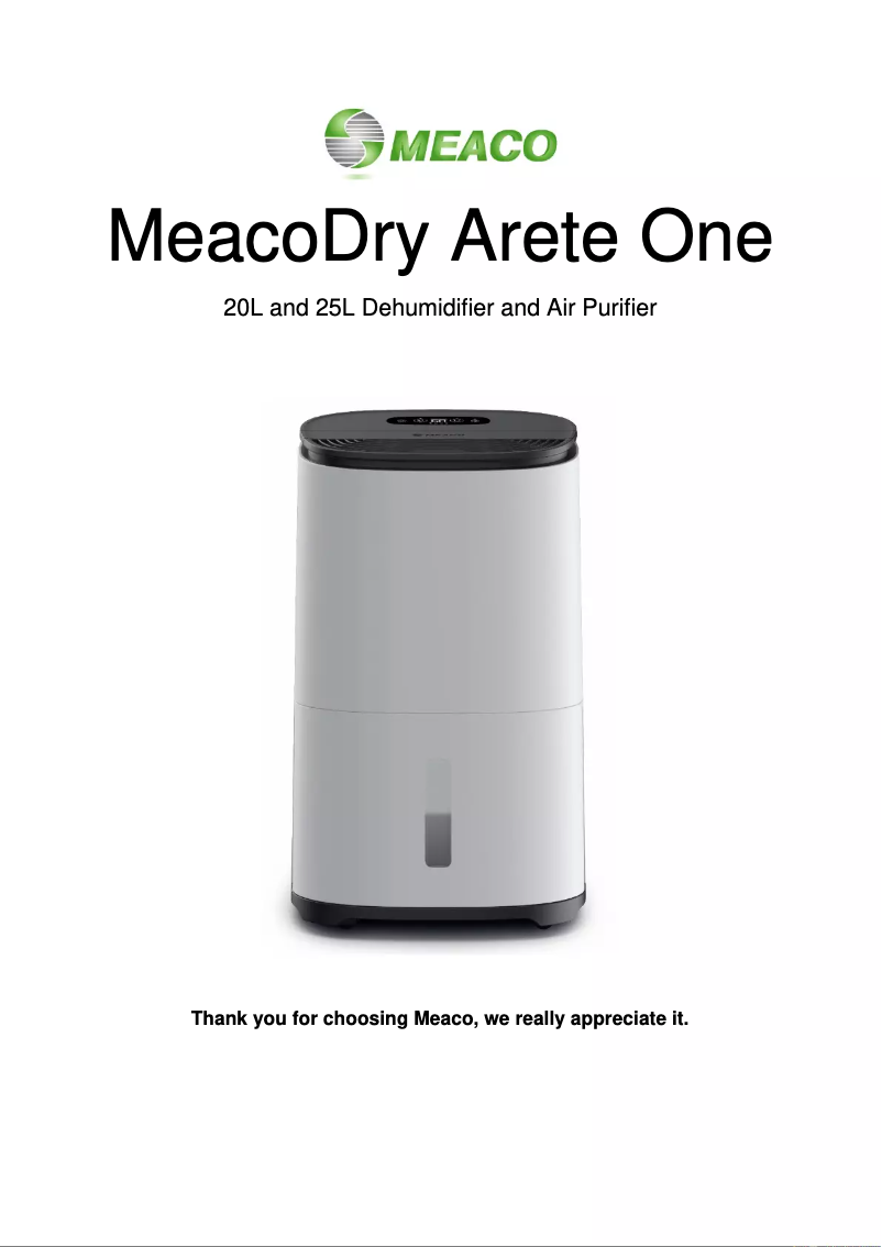Page n°1 - Manuel utilisateur Meaco Dry Arete One 20L