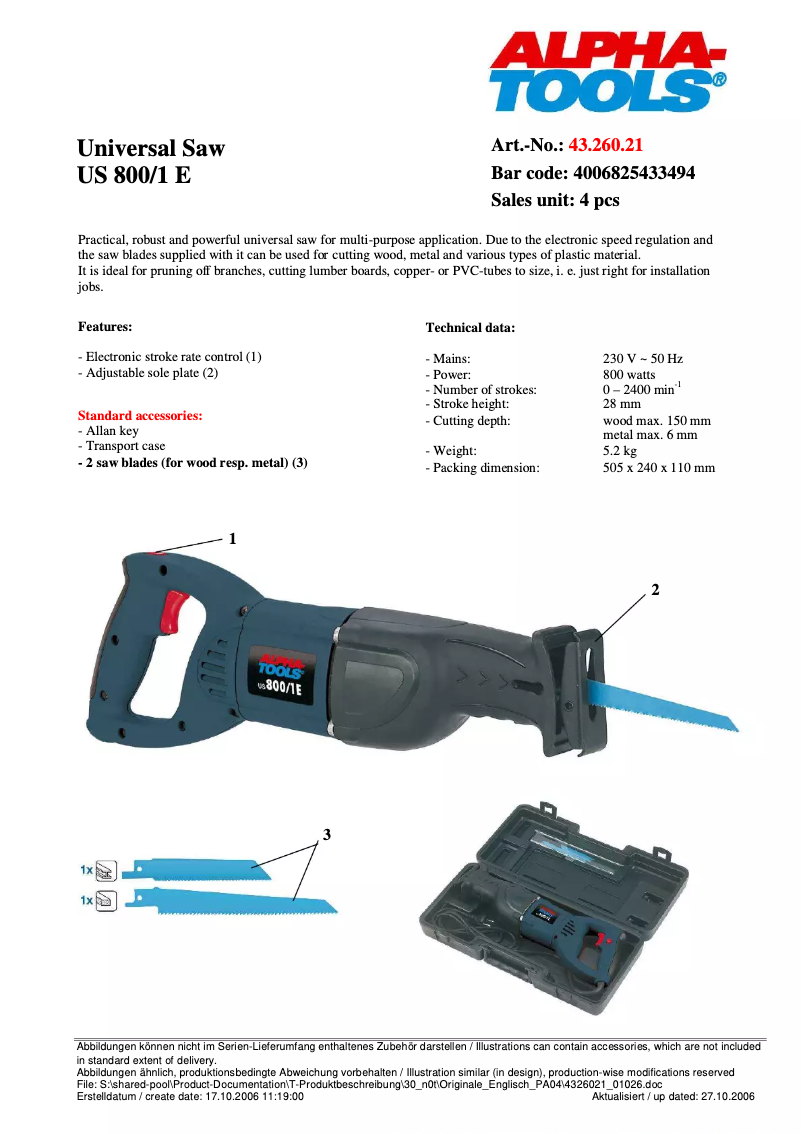 Imagen de la primera página del manual del dispositivo US 800/1 E