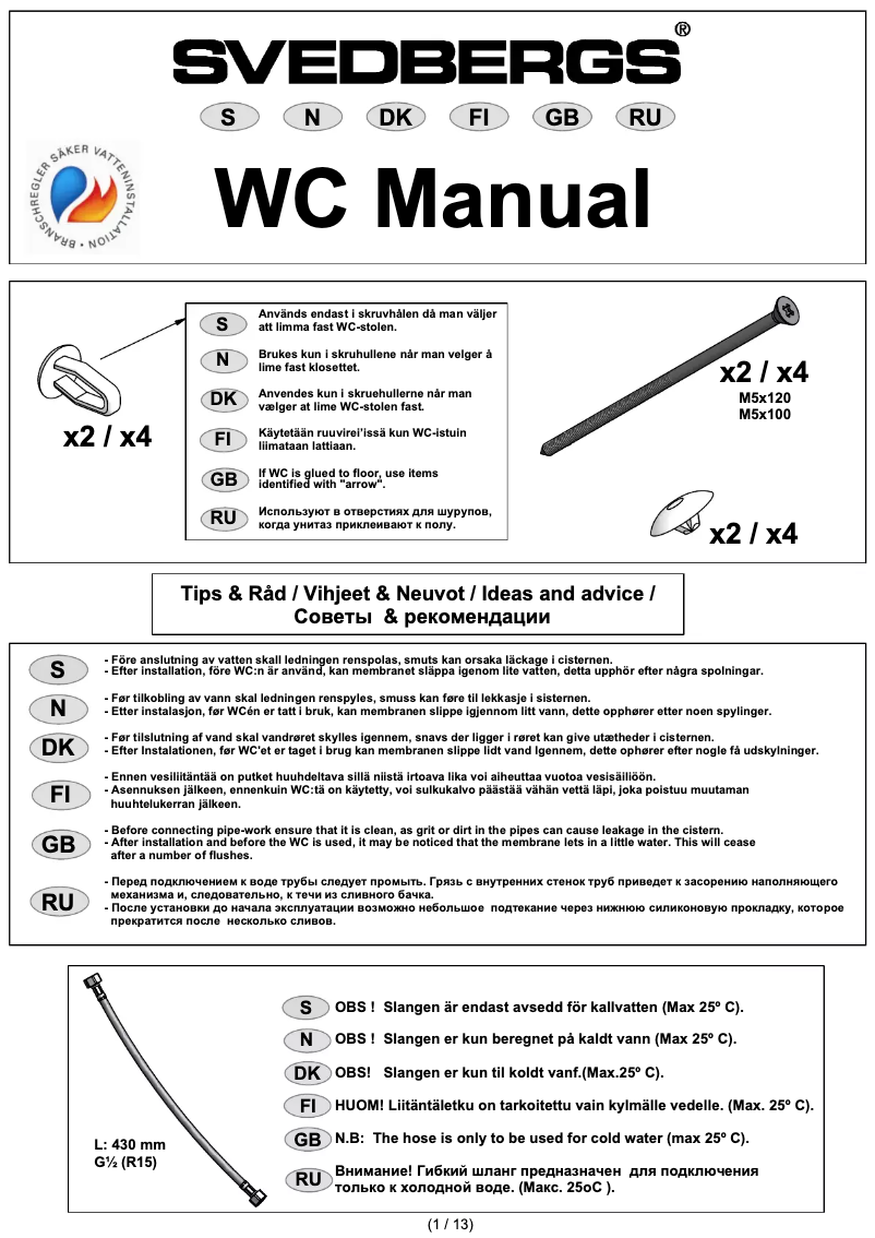 Page n°1 - Manuel utilisateur Svedbergs 9082