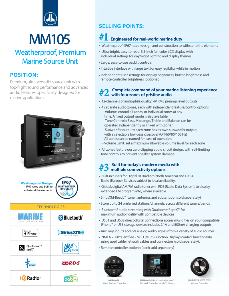 Página 1 del manual Ficha técnica JL Audio MediaMaster 105