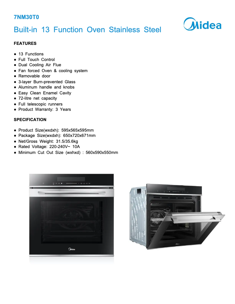 Page n°1 - Fiche technique Midea 7NM30T0