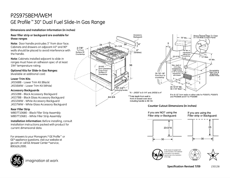 Página 1 del manual Ficha técnica GE Profile P2S975BEMBB