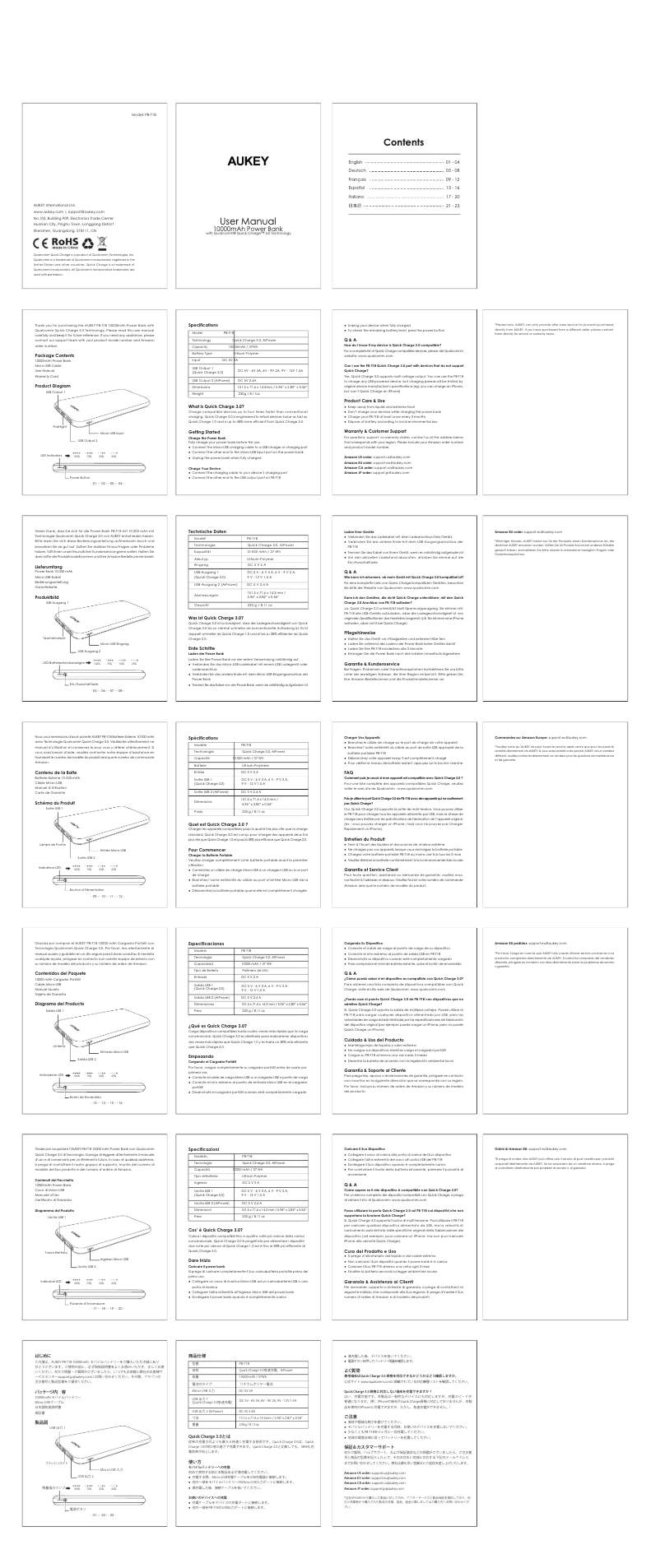 Page 1 de la notice Manuel utilisateur Aukey PB-T18