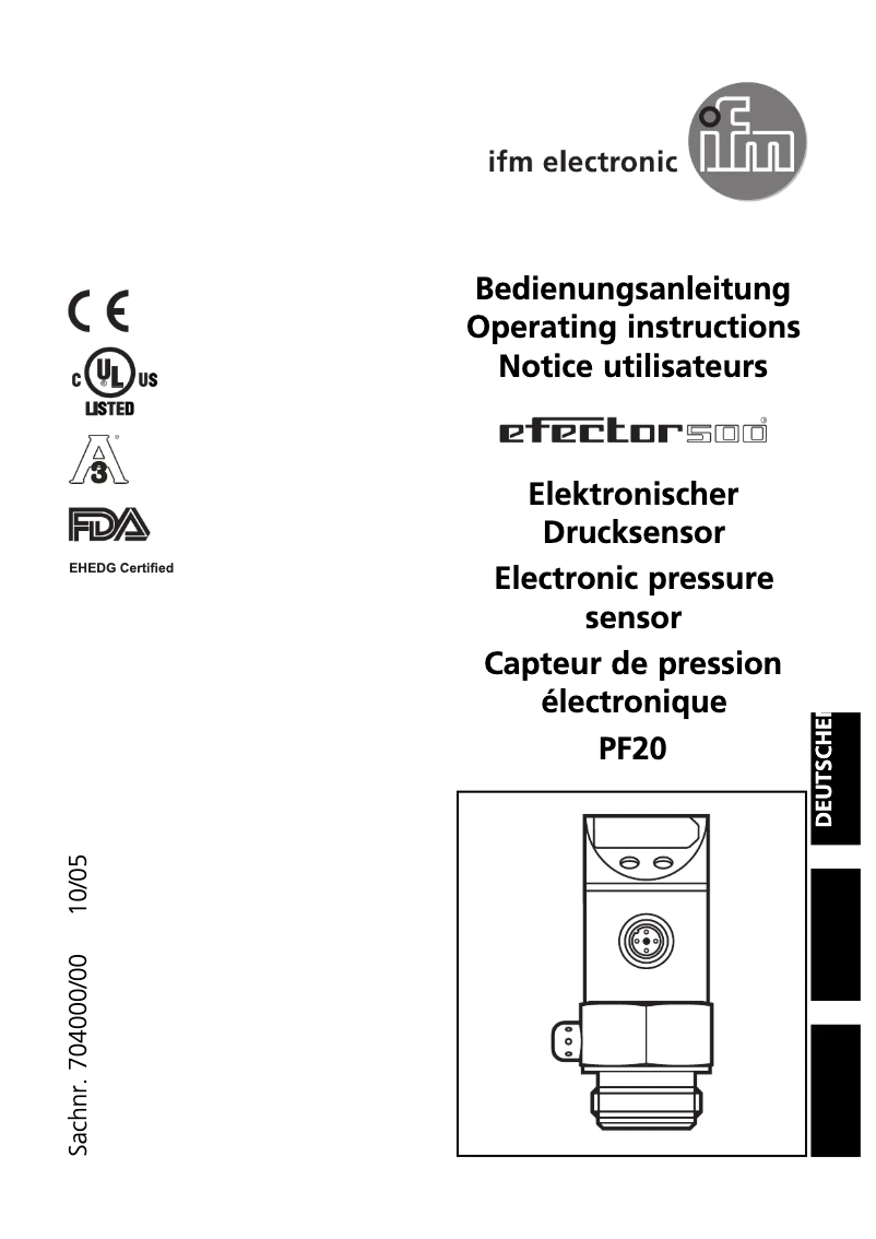 Page 1 de la notice Manuel utilisateur IFM PH0103
