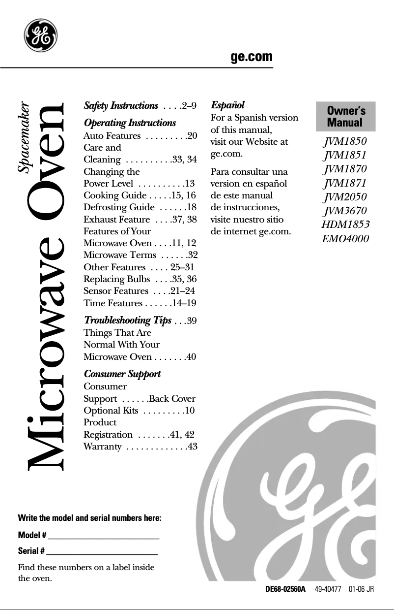 Page 1 of the manual Use and Maintenance Manual GE Adora HDM1853WJ