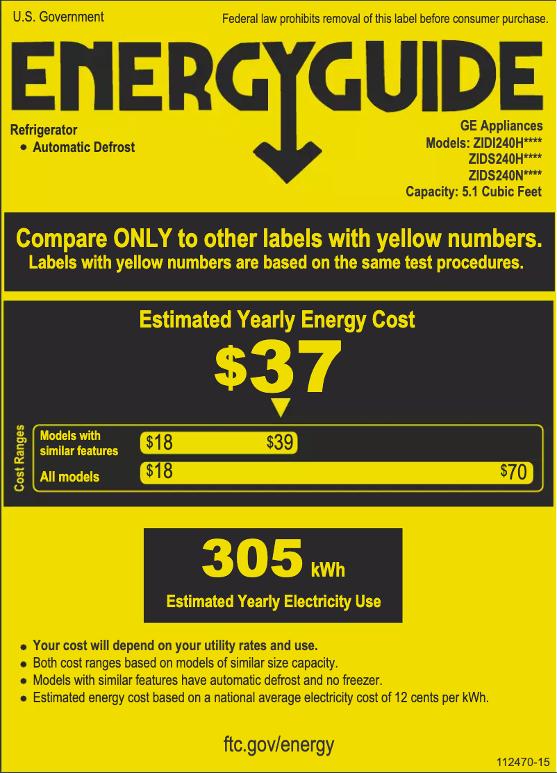 Page 1 de la notice Label énergétique Monogram ZIDS240NSS