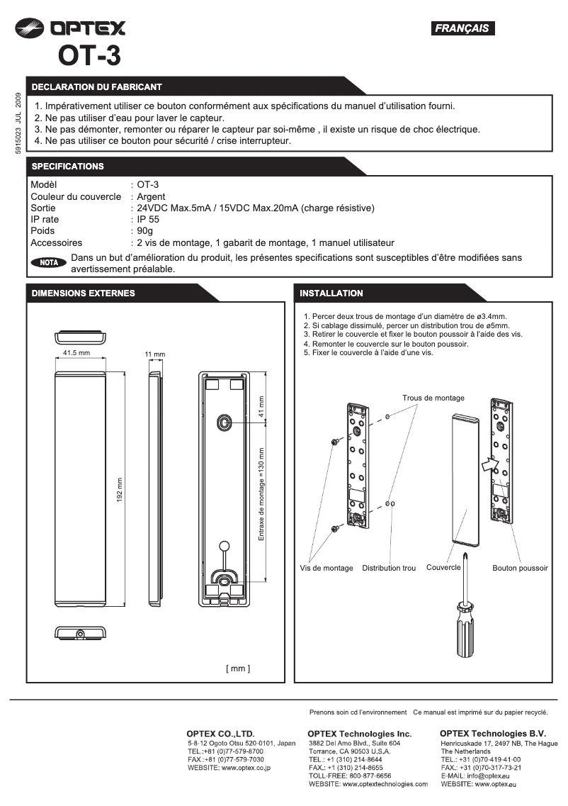 Image de la première page du manuel de l'appareil OT-3