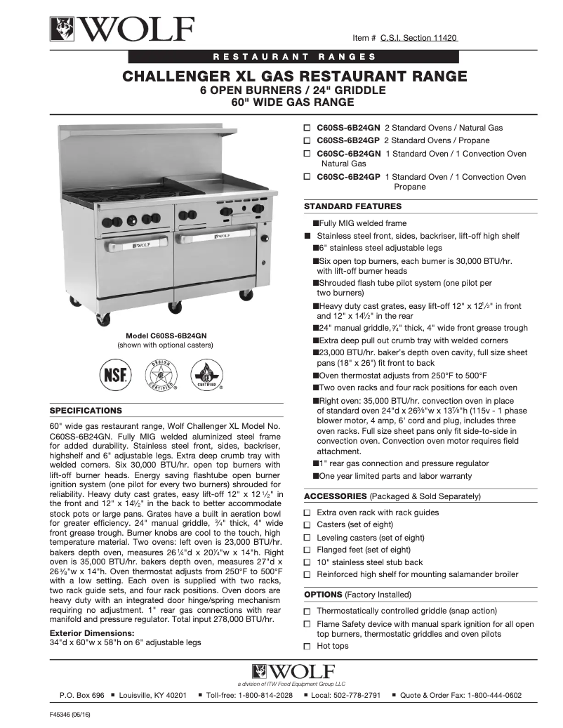 Página 1 del manual Ficha técnica Wolf C60SC-6B24G