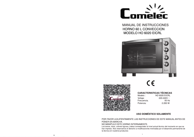 Page 1 de la notice Manuel utilisateur Comelec HO 6020 EICRL