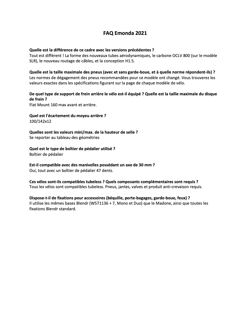 Page 1 de la notice FAQ Trek Émonda SL 5