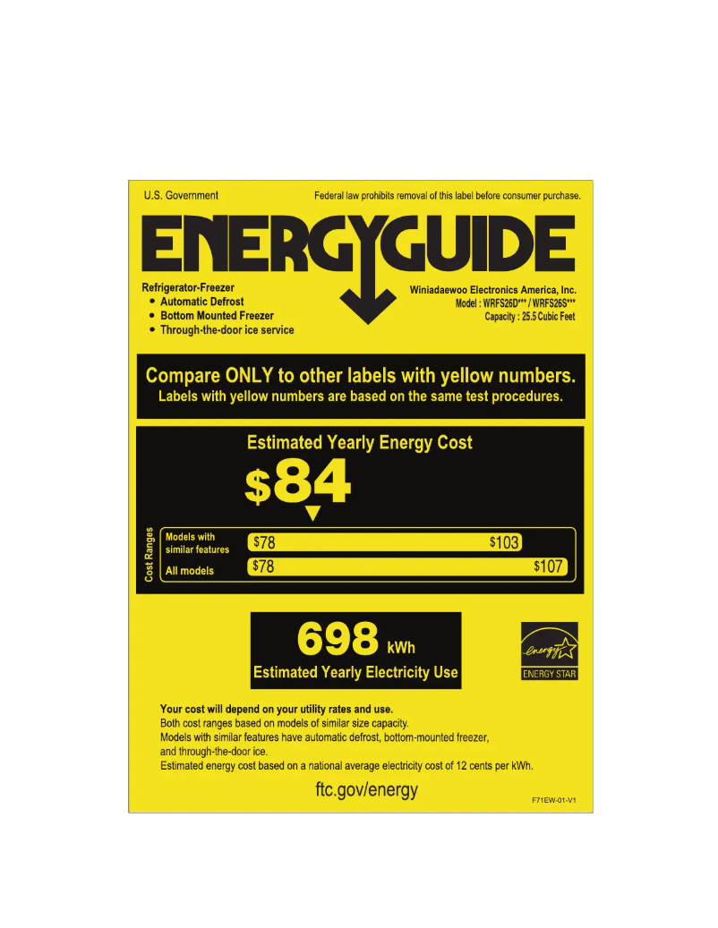 Page 1 de la notice Label énergétique Winia WRFS26DWCE