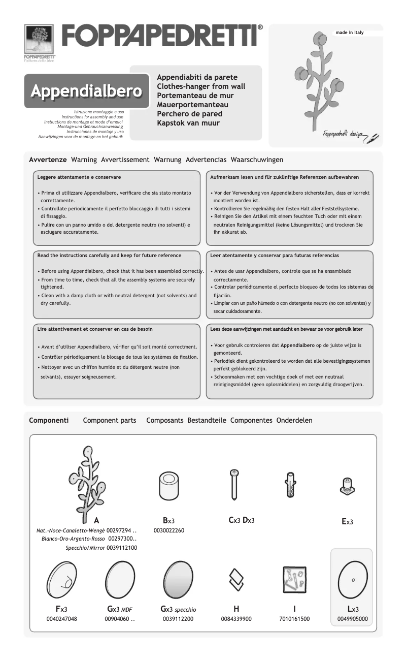 Página 1 del manual Manual de usuario Foppapedretti Appendialbero