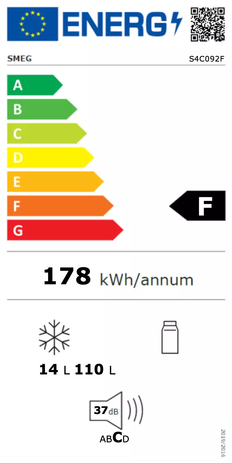 Page n°1 - Label énergétique Smeg S4C092F