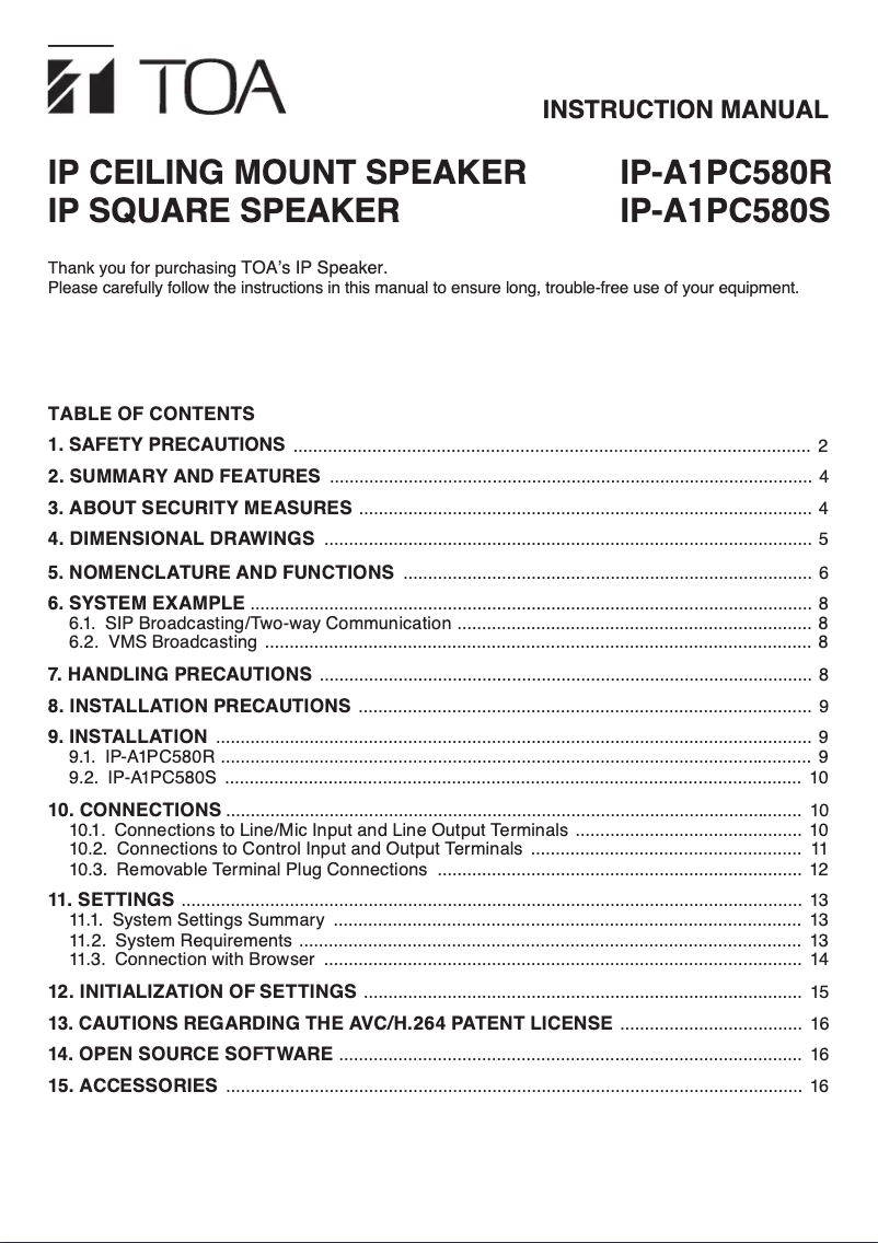 Page n°1 - Manuel utilisateur TOA IP-A1PC580R