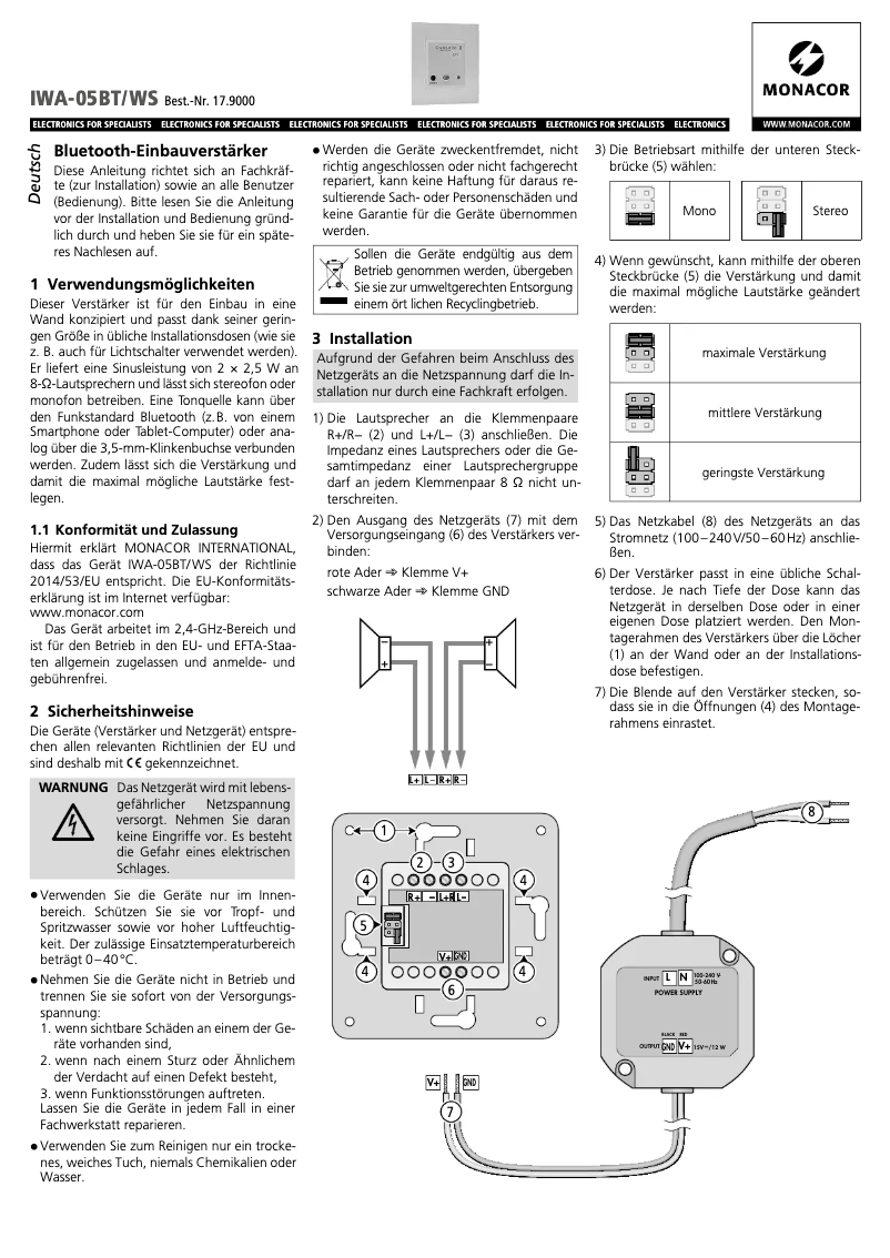 Imagen de la primera página del manual del dispositivo IWA-05BT/WS