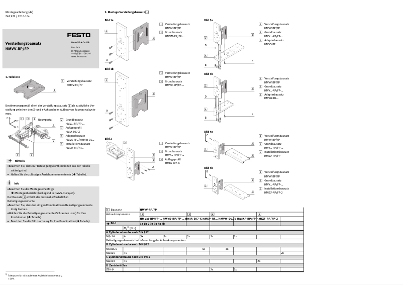 Page 1 de la notice Manuel utilisateur Festo HMVV-RP/FP