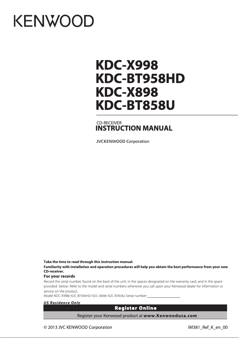 Página 1 del manual Manual de usuario Kenwood KDC-BT958HD