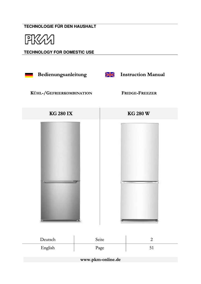 Page 1 de la notice Manuel utilisateur PKM KG280W