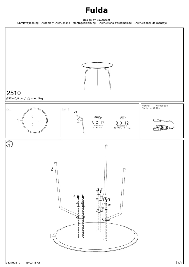 Page 1 de la notice Manuel utilisateur BoConcept Fulda