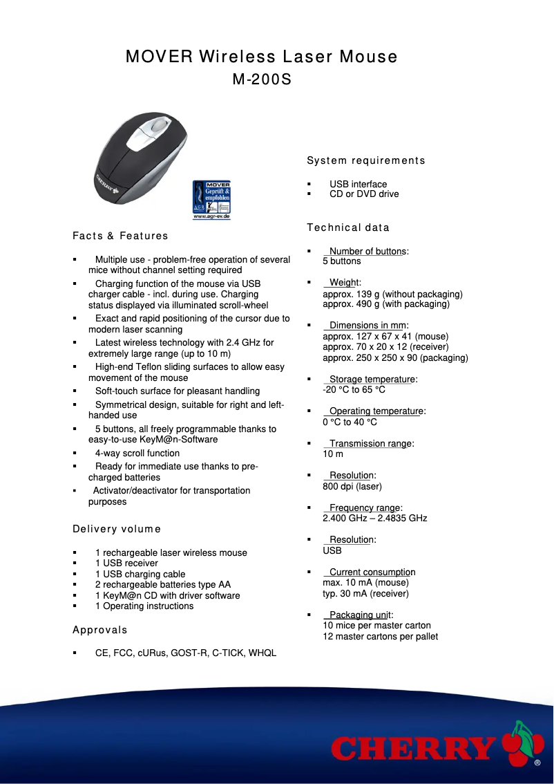 Page 1 de la notice Fiche technique Cherry eVolution MOVER