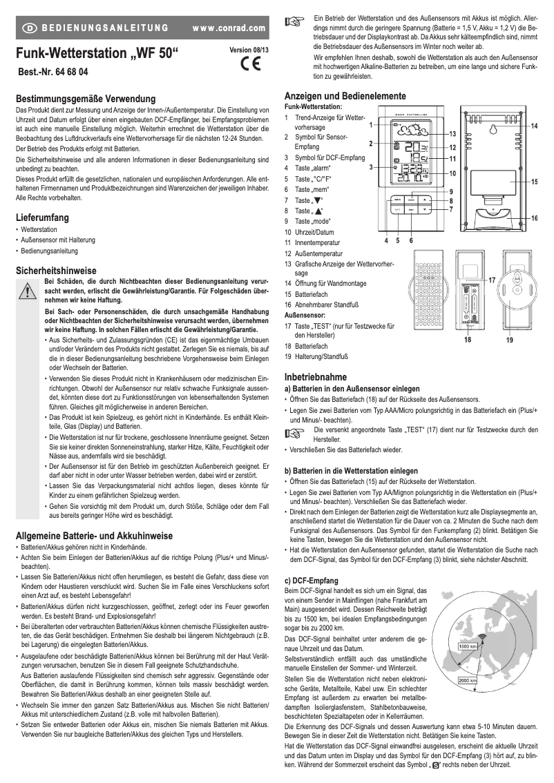 Page 1 de la notice Manuel utilisateur Conrad WF 50