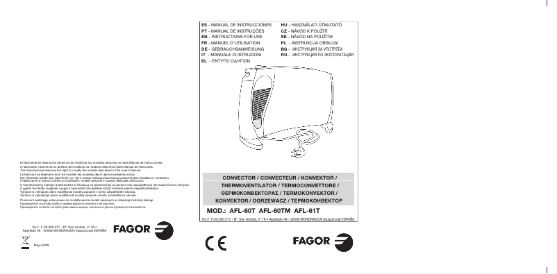 Page 1 de la notice Manuel utilisateur Fagor AFL-60T