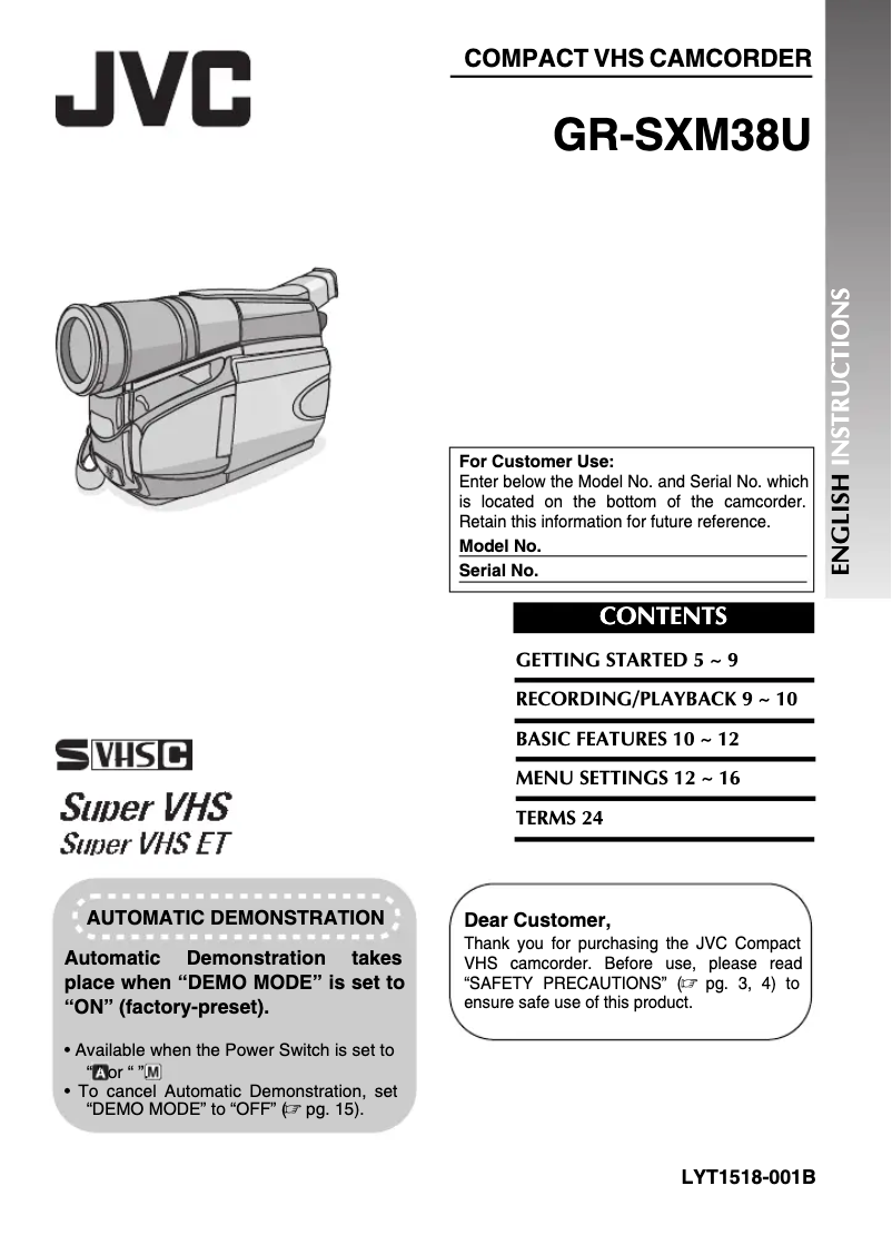 Page n°1 - Manuel utilisateur JVC GR-SXM38