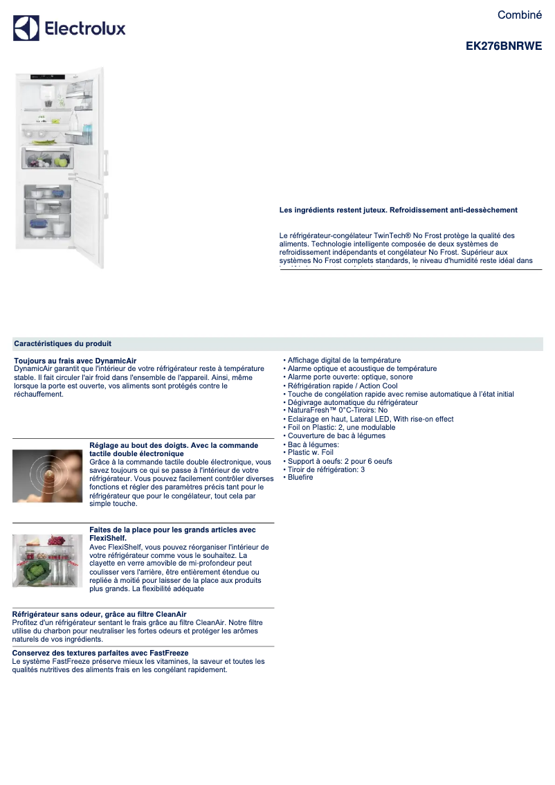 Image de la première page du manuel de l'appareil EK276BNRWE