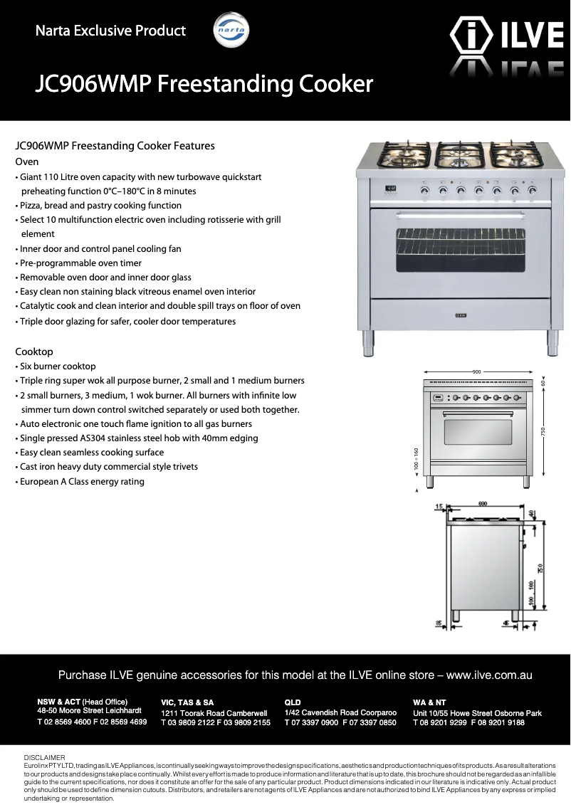 Page n°1 - Fiche technique Ilve JC906WMP