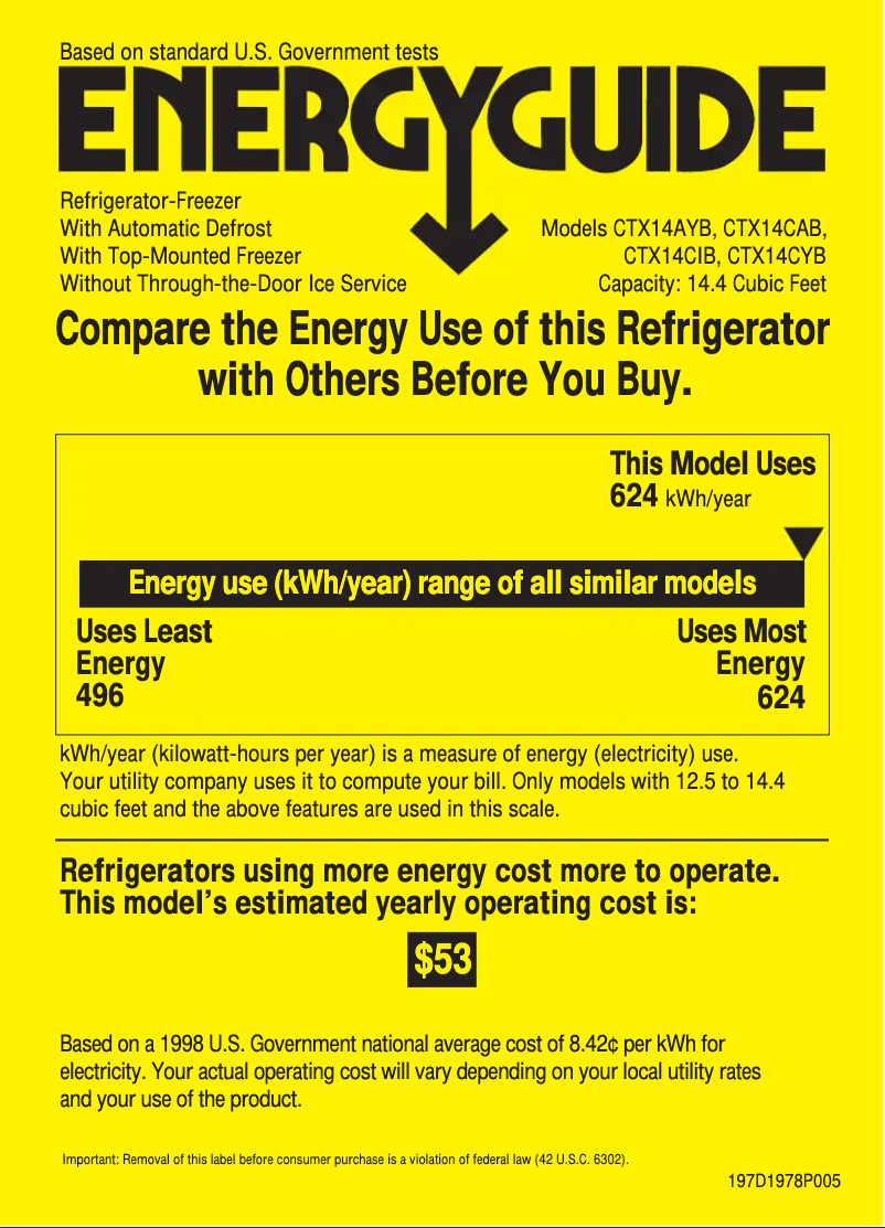 Page n°1 - Label énergétique Hotpoint CTX14CYBRAA