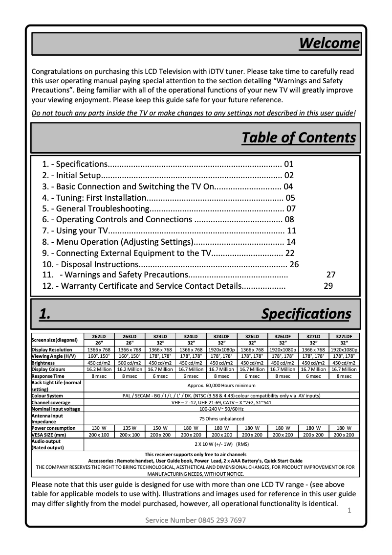 Page 1 de la notice Manuel utilisateur Videocon VU324LDF