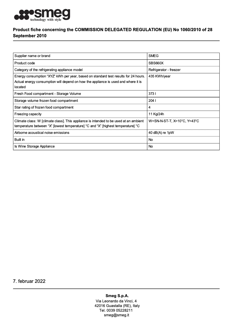 Page 1 de la notice Brochure Smeg SBS660X