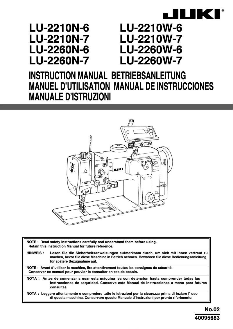 Page 1 de la notice Manuel utilisateur Juki LU-2210