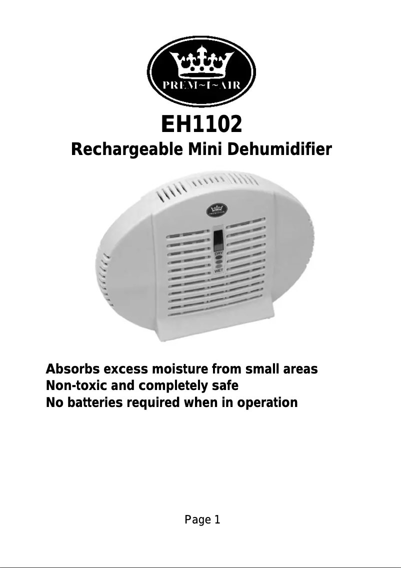 Page n°1 - Manuel utilisateur Prem-I-Air EH1102