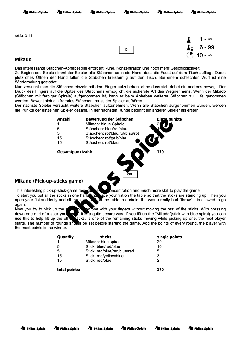 Page 1 de la notice Manuel utilisateur Philos Mikado Kiefer und Bambus
