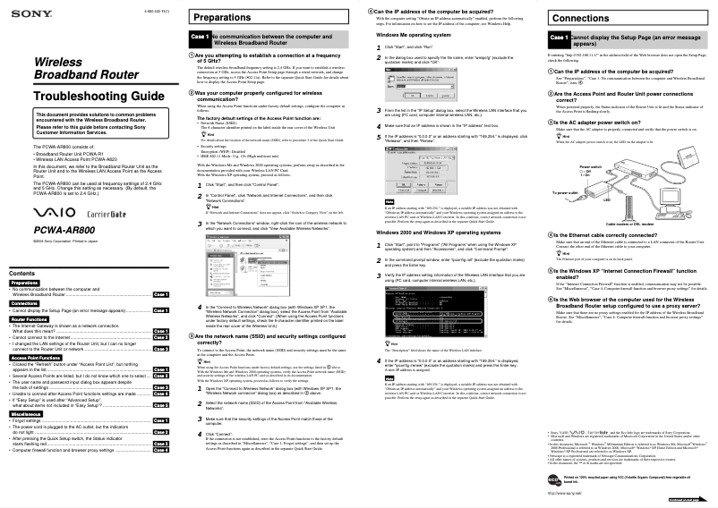 Page 1 de la notice Manuel utilisateur Sony PCWA-AR800
