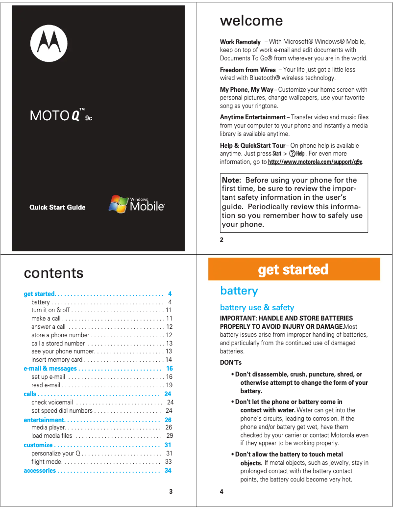 Page 1 de la notice Guide de démarrage rapide Motorola Q9c