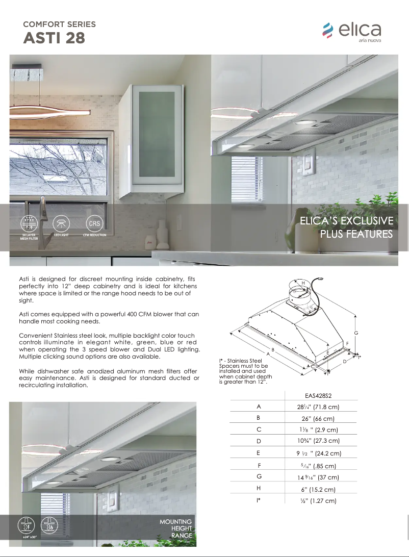 Page 1 de la notice Fiche technique Elica ASTI EAS428S1